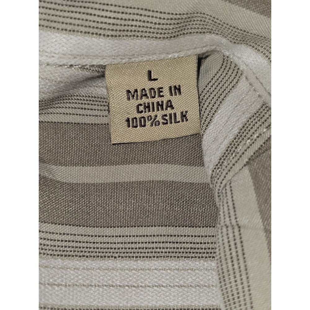 Vintage Tommy Bahama 100% Silk Dress Shirt Men's L Striped Beige Khaki - Picture 3 of 8